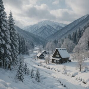 2025年12月AI生成画像。このブログのイメージ。南砺市の食が厳冬から影響をうけていることから。